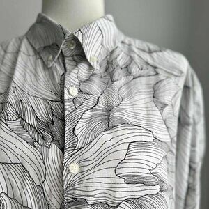 Selected Homme Warm White w/ Black Linear Print Lyocell–Cotton Men’s Shirt - XXL